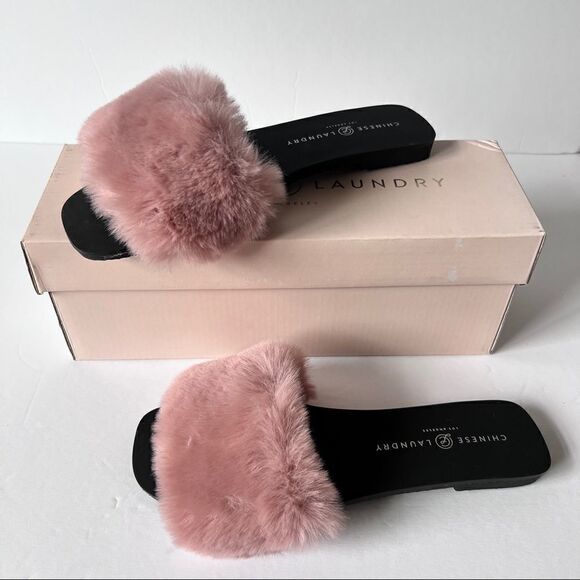 Chinese Laundry Madonna Pink Faux Fur Slide Sandal Size 7 - Picture 6 of 6